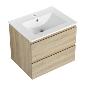 English Elm 24" Modern Wall-Mounted Bathroom Vanity With Ceramic Sink & Soft-Close Drawers For Compact Spaces W999S00167