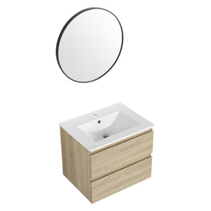 English Elm 24" Modern Wall-Mounted Bathroom Vanity With Ceramic Sink & Soft-Close Drawers For Compact Spaces W999S00167