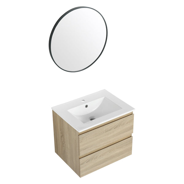 English Elm 24" Modern Wall-Mounted Bathroom Vanity With Ceramic Sink & Soft-Close Drawers For Compact Spaces W999S00167