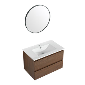 English Elm 30" Wall-Mounted Bathroom Vanity With Ceramic Sink, Soft-Close Drawers, Eco-Friendly Design & Style W999S00165