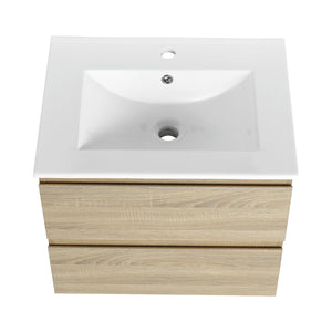 English Elm 24" Modern Wall-Mounted Bathroom Vanity With Ceramic Sink & Soft-Close Drawers For Compact Spaces W999S00167