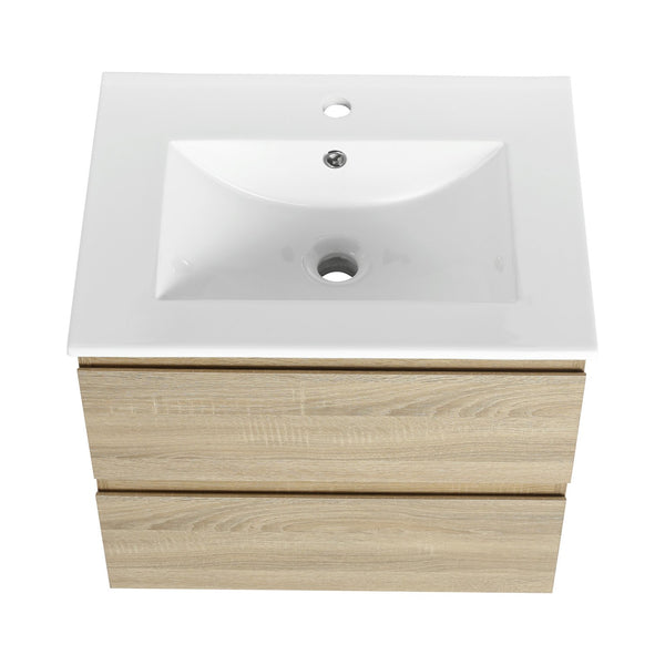English Elm 24" Modern Wall-Mounted Bathroom Vanity With Ceramic Sink & Soft-Close Drawers For Compact Spaces W999S00167