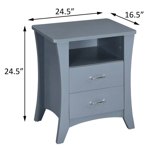 English Elm Grey Nightstand with 2 Drawers, Open Shelf, Smooth Metal Glides, Safety Stops, Elegant Grey Finish B062P181339