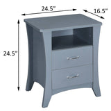 English Elm Grey Nightstand With 2 Drawers and Open Shelving