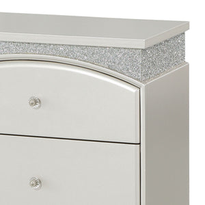 English Elm Platinum Transitional 2-Drawer Nightstand with Felt-Lined Top Drawer, Rhinestone Accents & Safety Stops for Luxury Bedside Storage and Smooth Operation B062P181314