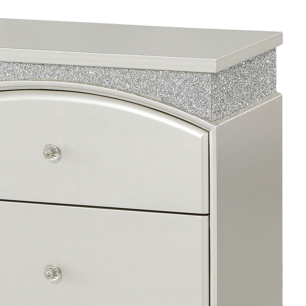 English Elm Platinum Transitional 2-Drawer Nightstand with Felt-Lined Top Drawer, Rhinestone Accents & Safety Stops for Luxury Bedside Storage and Smooth Operation B062P181314