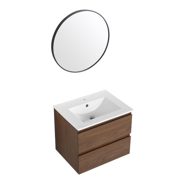 English Elm 24" Wall-Mounted Bathroom Vanity With Ceramic Sink, Soft-Close Drawers, Perfect For Small Spaces W999S00164