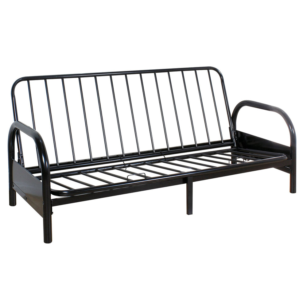 English Elm Black Adjustable Futon Frame with Sleek Metal Armrests, Convertible L-Shape to Lay-Flat, Sturdy Modern Design B062P181350