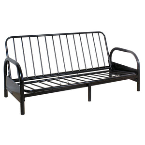 English Elm Black Adjustable Futon Frame with Sleek Metal Armrests, Convertible L-Shape to Lay-Flat, Sturdy Modern Design B062P181350