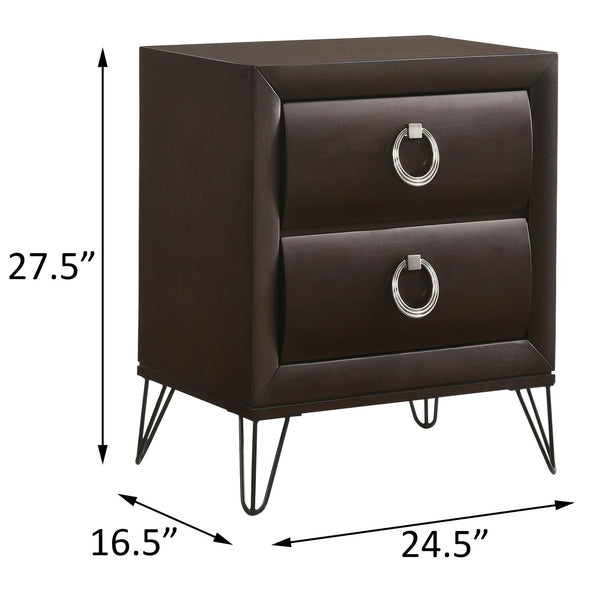 English Elm Dark Merlot Two-Drawer Nightstand with Felt-Lined Top Drawer, Hairpin Iron Legs, Smooth Safety Stops B062P181329