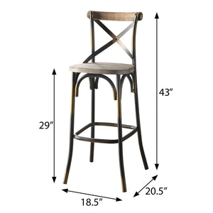 English Elm Antique Metal X-Back Bar Stool with Oak Slats, Splayed Legs and Footrest for Rustic Kitchen Counter Copper B062P181305