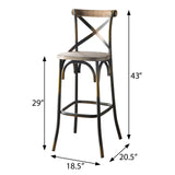 English Elm Antique Copper and Antique Oak Bar Stool With Cross Back