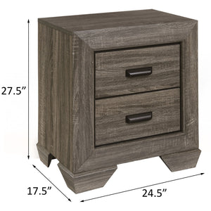 English Elm Weathered Grey Rustic 2-Drawer Nightstand with Distressed Grain Finish, Cozy Vintage Charm & Storage B062P181323