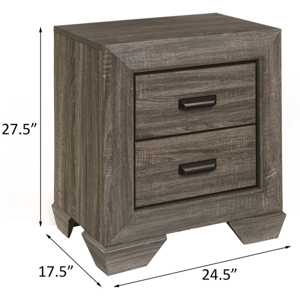 English Elm Weathered Grey Rustic 2-Drawer Nightstand with Distressed Grain Finish, Cozy Vintage Charm & Storage B062P181323