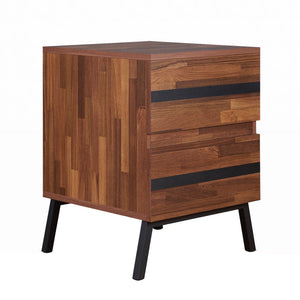 English Elm Walnut Modern 2-Drawer Nightstand with Safety Stop and Manual Close, Versatile Walnut & Sandy Black Finish B062P181337