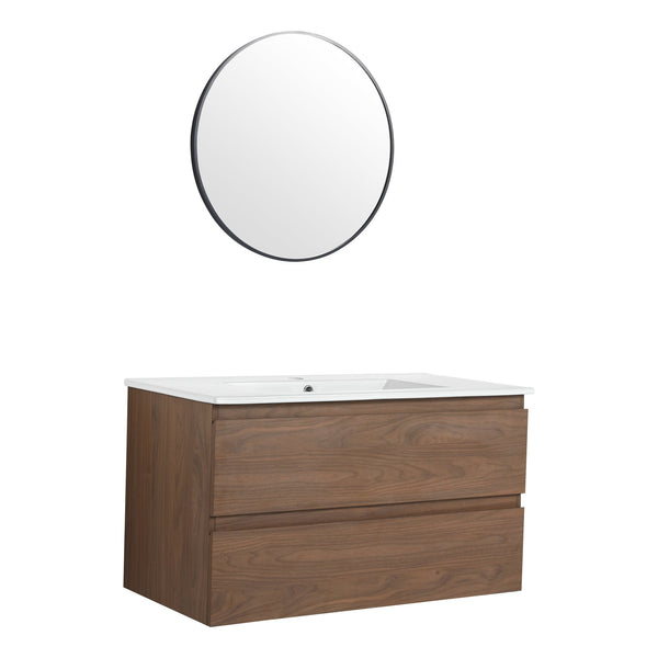 English Elm 36" Wall-Mounted Vanity With Ceramic Sink & 2 Soft-Close Drawers – Modern Space-Saving Design! W999S00166