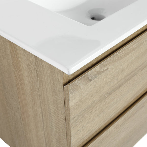 English Elm 30" Modern Wall-Mounted Bathroom Vanity With Durable Ceramic Sink & Soft-Close Drawers For Style W999S00168