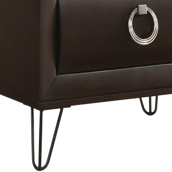 English Elm Dark Merlot Two-Drawer Nightstand with Felt-Lined Top Drawer, Hairpin Iron Legs, Smooth Safety Stops B062P181329