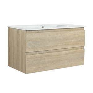 English Elm 36" Wall-Mounted Bathroom Vanity With Ceramic Sink & 2 Soft-Close Drawers For Modern Spaces W999S00169