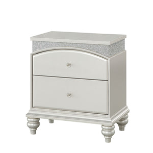 English Elm Platinum Transitional 2-Drawer Nightstand with Felt-Lined Top Drawer, Rhinestone Accents & Safety Stops for Luxury Bedside Storage and Smooth Operation B062P181314