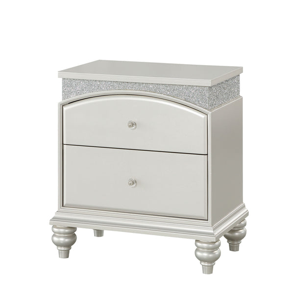English Elm Platinum Transitional 2-Drawer Nightstand with Felt-Lined Top Drawer, Rhinestone Accents & Safety Stops for Luxury Bedside Storage and Smooth Operation B062P181314