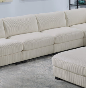 English Elm Living Room Armless Corduroy Chair Beige Modular Accent Seat Soft Cushion Wide-Welt Modern Low Wood Legs B011P182988