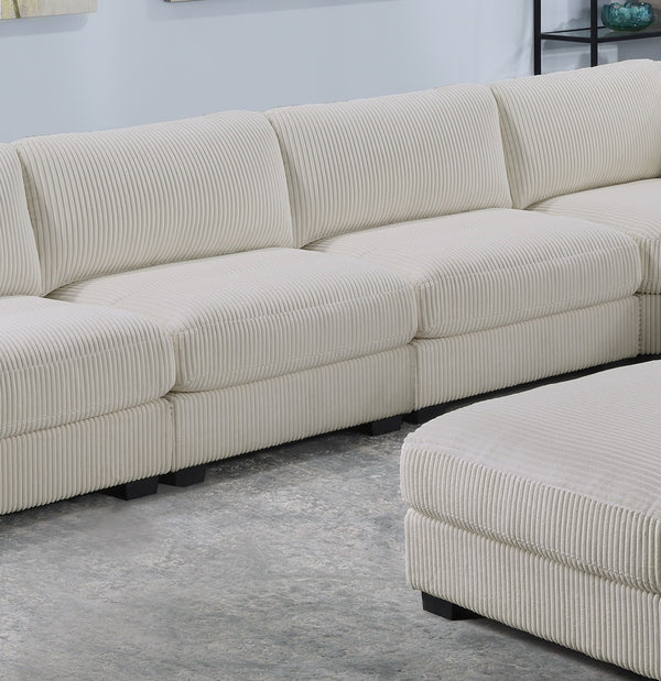 English Elm Living Room Armless Corduroy Chair Beige Modular Accent Seat Soft Cushion Wide-Welt Modern Low Wood Legs B011P182988