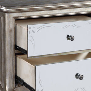 English Elm Antique Champagne Mirrored 2-Drawer Nightstand with Felt-Lined Top Drawer & Soft-Close Safety Stops B062P181316