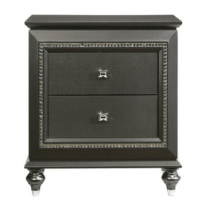 English Elm Metallic Grey Nightstand with Crystal Trim, 2 Spacious Drawers, Safety Stops, Glam Transitional Style B062P181327