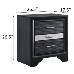 English Elm Black Sleek 3-Drawer Nightstand with Felt-Lined Jewelry Drawer, Modern Black Finish, Chic Bedroom Storage B062P181321