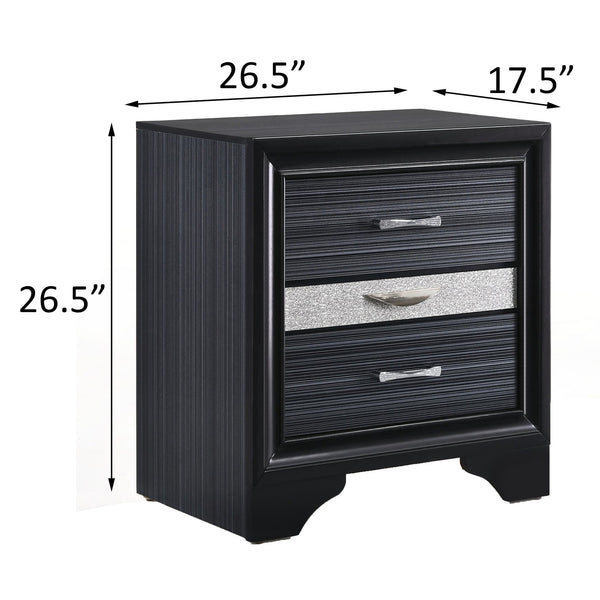 English Elm Black Sleek 3-Drawer Nightstand with Felt-Lined Jewelry Drawer, Modern Black Finish, Chic Bedroom Storage B062P181321