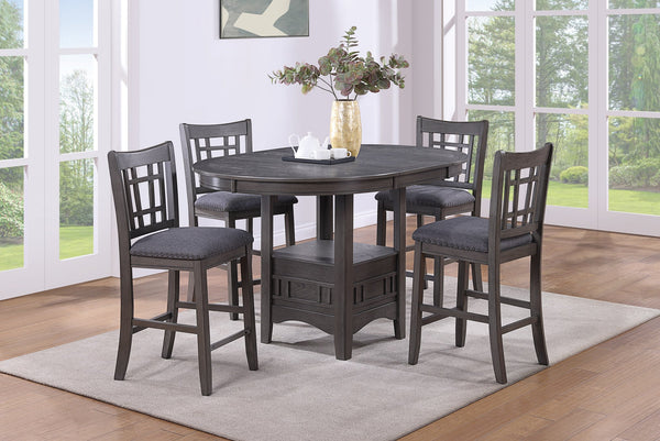 English Elm Dining Round Counter Height Table with Leaf, Solid Wood Gray Finish, Storage Shelf, Seats 4 B011P182982