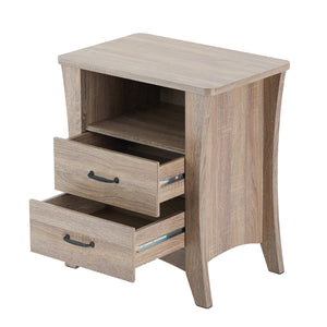 English Elm Rustic Nightstand with 2 Drawers & Open Shelf, Smooth Metal Glides, Safety Stops, Manual Close — Durable Rustic Natural Design B062P181338