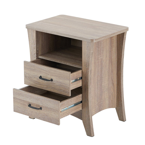 English Elm Rustic Nightstand with 2 Drawers & Open Shelf, Smooth Metal Glides, Safety Stops, Manual Close — Durable Rustic Natural Design B062P181338