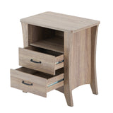 English Elm Rustic Natural Nightstand With 2 Drawers and Open Shelving