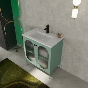 English Elm 30 Inch Freestanding Bathroom Vanity With Stylish Ceramic Sink, Adjustable Storage, And Modern Finish W999S00162