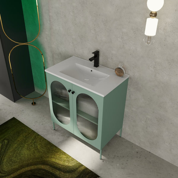 English Elm 30 Inch Freestanding Bathroom Vanity With Stylish Ceramic Sink, Adjustable Storage, And Modern Finish W999S00162