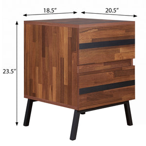 English Elm Walnut Modern 2-Drawer Nightstand with Safety Stop and Manual Close, Versatile Walnut & Sandy Black Finish B062P181337