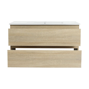English Elm 36" Wall-Mounted Bathroom Vanity With Ceramic Sink & 2 Soft-Close Drawers For Modern Spaces W999S00169