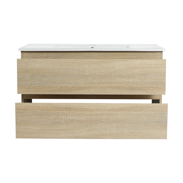 English Elm 36" Wall-Mounted Bathroom Vanity With Ceramic Sink & 2 Soft-Close Drawers For Modern Spaces W999S00169