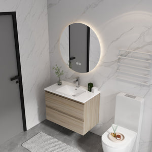 English Elm 30" Modern Wall-Mounted Bathroom Vanity With Durable Ceramic Sink & Soft-Close Drawers For Style W999S00168