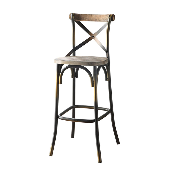 English Elm Antique Metal X-Back Bar Stool with Oak Slats, Splayed Legs and Footrest for Rustic Kitchen Counter Copper B062P181305