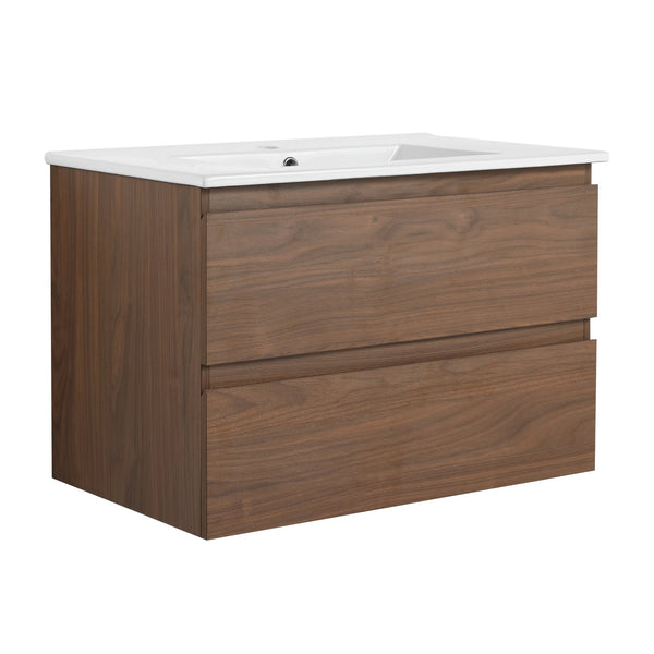 English Elm 30" Wall-Mounted Bathroom Vanity With Ceramic Sink, Soft-Close Drawers, Eco-Friendly Design & Style W999S00165