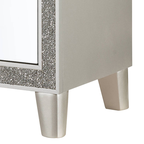 English Elm Champagne Mirrored 2-Drawer Nightstand with Felt-Lined Top Drawer, Glamorous Champagne Finish and Acrylic Accents B062P181340
