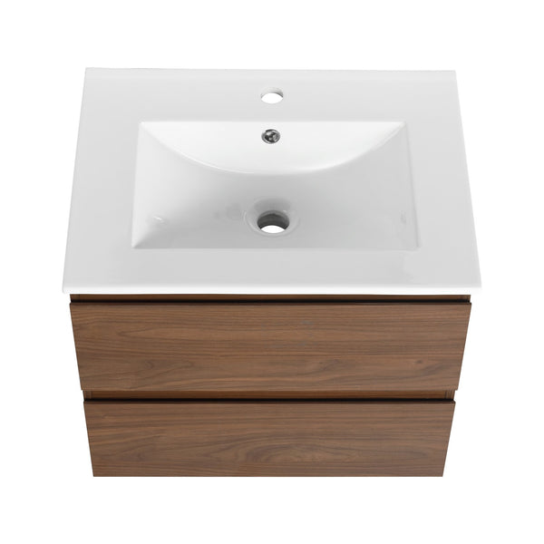 English Elm 24" Wall-Mounted Bathroom Vanity With Ceramic Sink, Soft-Close Drawers, Perfect For Small Spaces W999S00164
