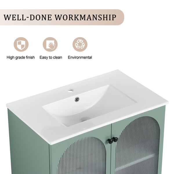 English Elm 30 Inch Freestanding Bathroom Vanity With Stylish Ceramic Sink, Adjustable Storage, And Modern Finish W999S00162