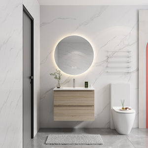 English Elm 24" Modern Wall-Mounted Bathroom Vanity With Ceramic Sink & Soft-Close Drawers For Compact Spaces W999S00167