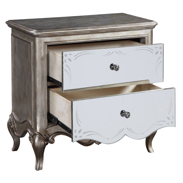 English Elm Antique Champagne Mirrored 2-Drawer Nightstand with Felt-Lined Top Drawer & Soft-Close Safety Stops B062P181316