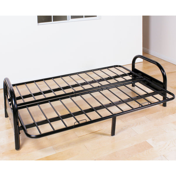 English Elm Black Adjustable Futon Frame with Sleek Metal Armrests, Convertible L-Shape to Lay-Flat, Sturdy Modern Design B062P181350