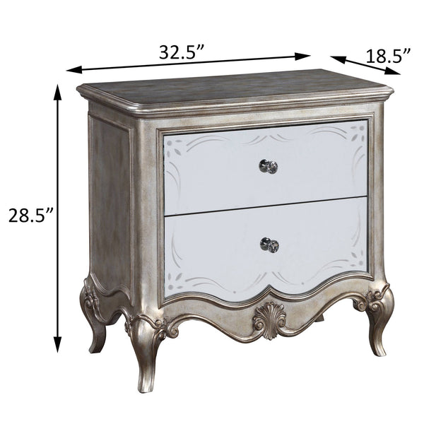 English Elm Antique Champagne Mirrored 2-Drawer Nightstand with Felt-Lined Top Drawer & Soft-Close Safety Stops B062P181316